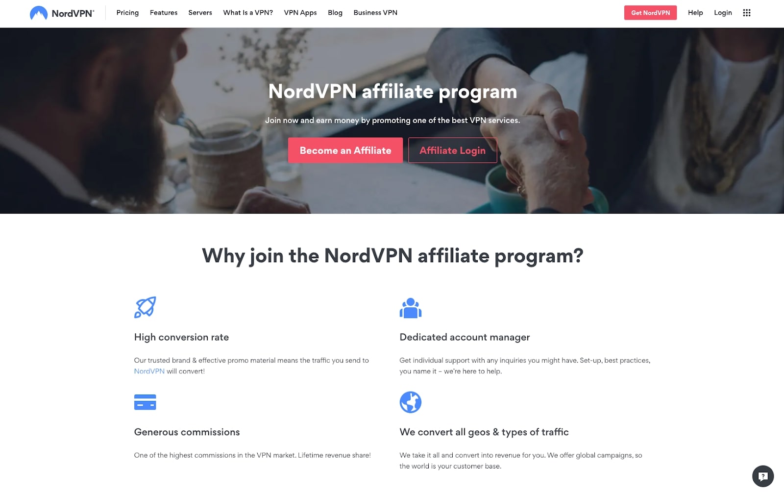 Screenshot of NordVPN affiliate program website