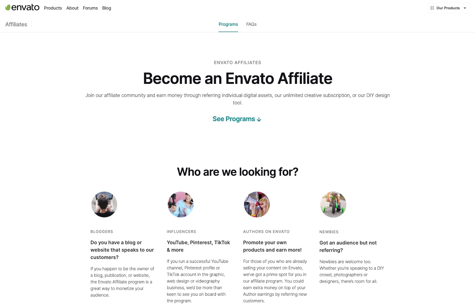 Screenshot of Envato affiliate program website