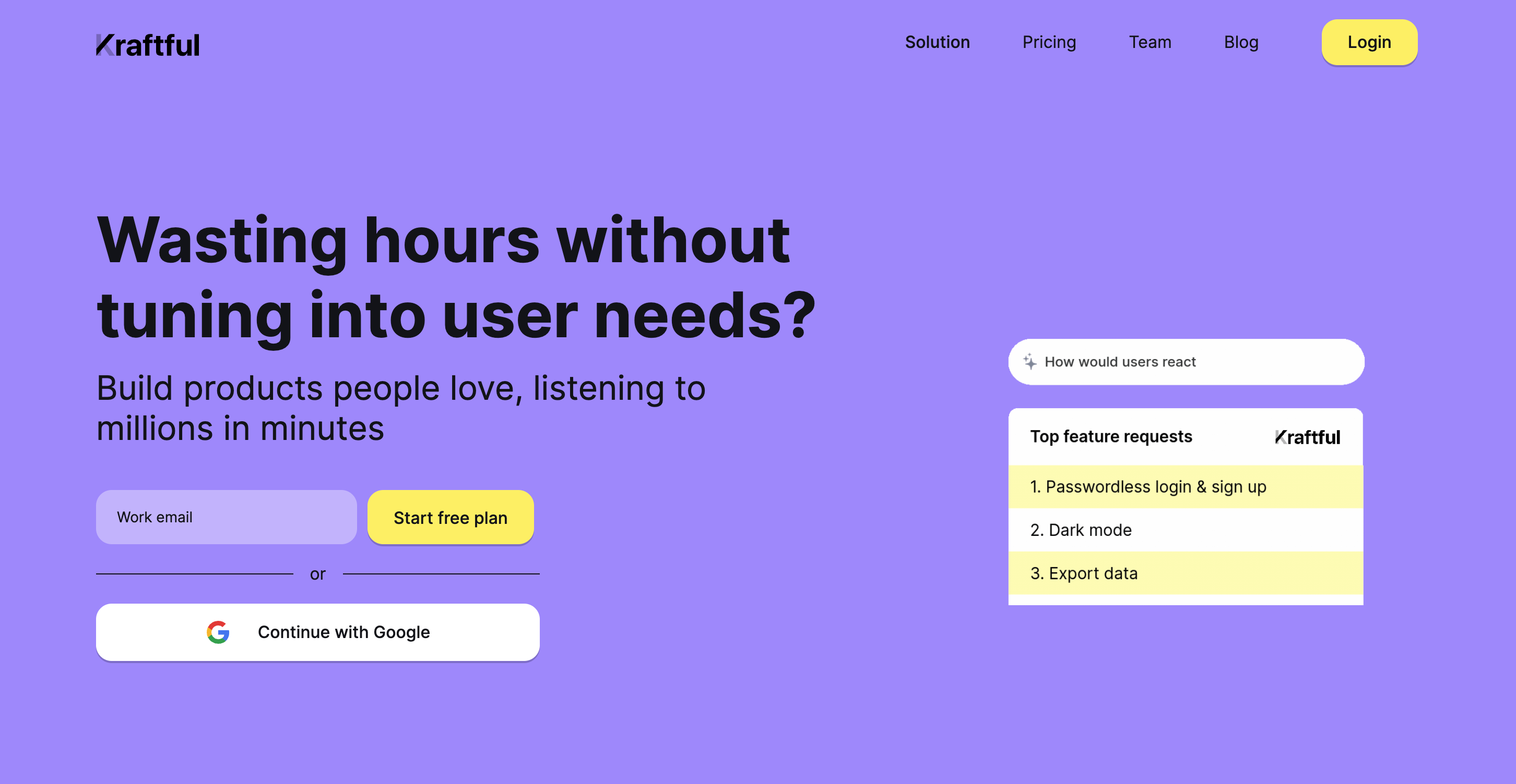 Screenshot of Kraftful's homepage featuring a call to action
