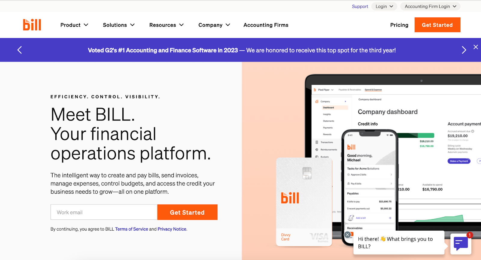 Screenshot of BILL's homepage