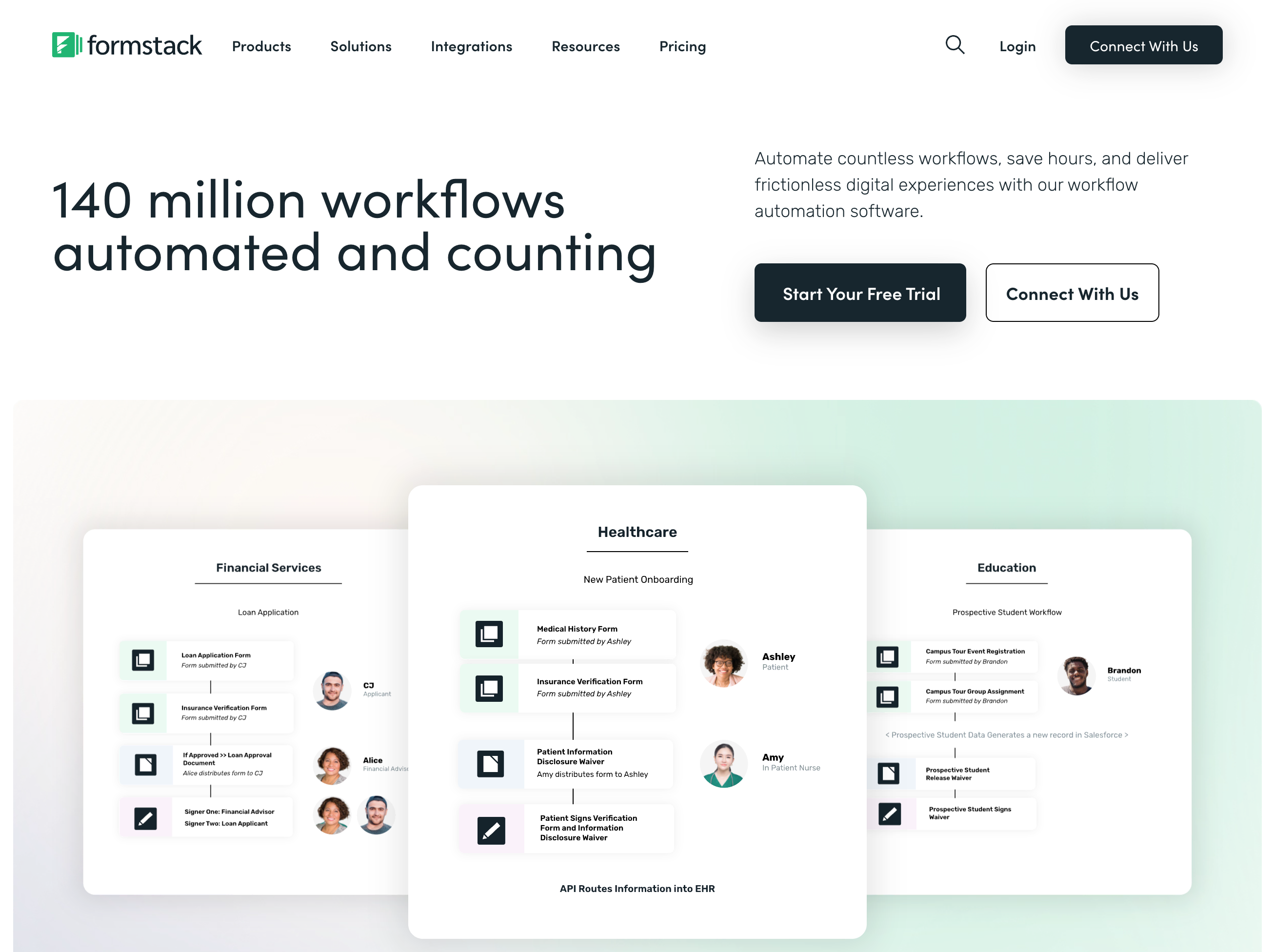 Screenshot of Formstack's homepage