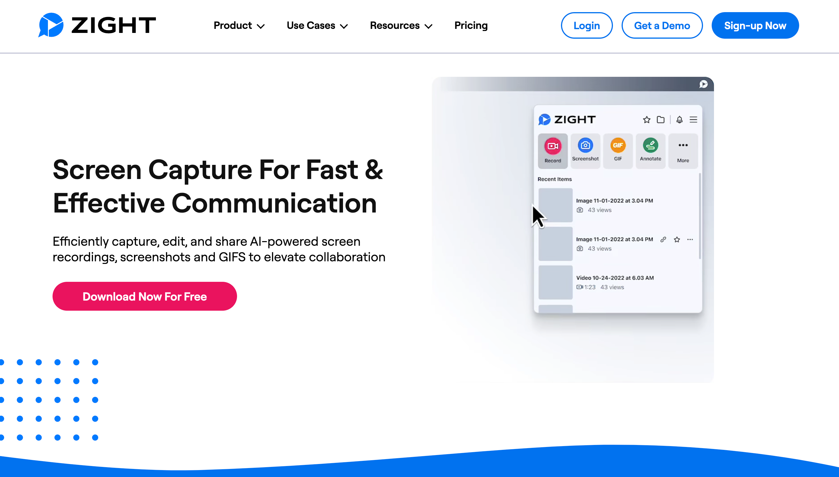 Screenshot of Zight's homepage