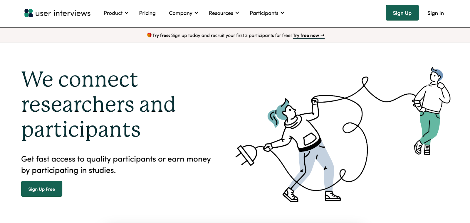 Screenshot of saas website with a clean design from https://www.userinterviews.com/
