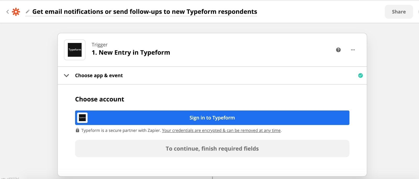 An image of choosing an app and event in Zapier.
