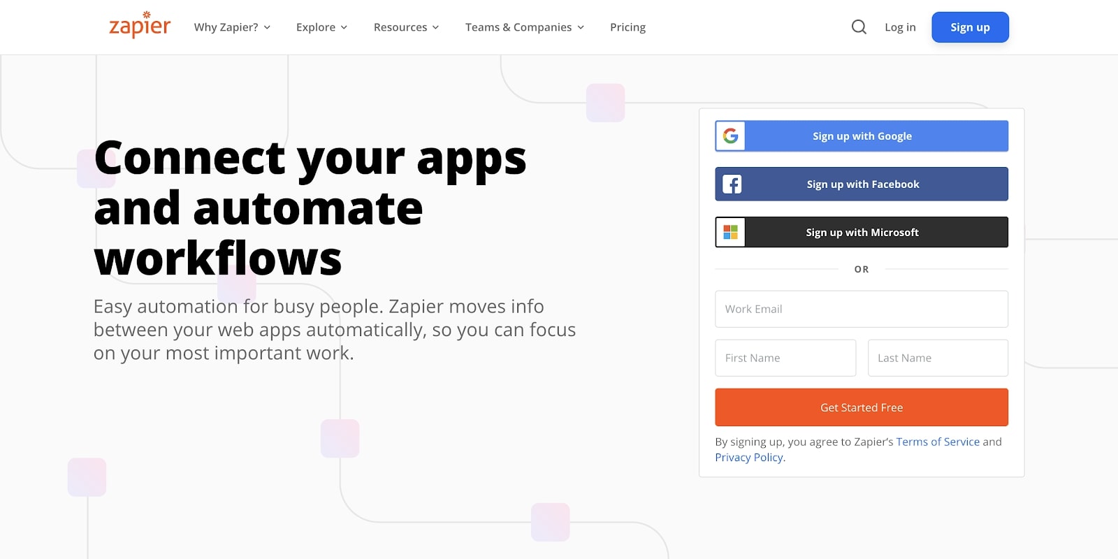 An image of the Zapier home page.