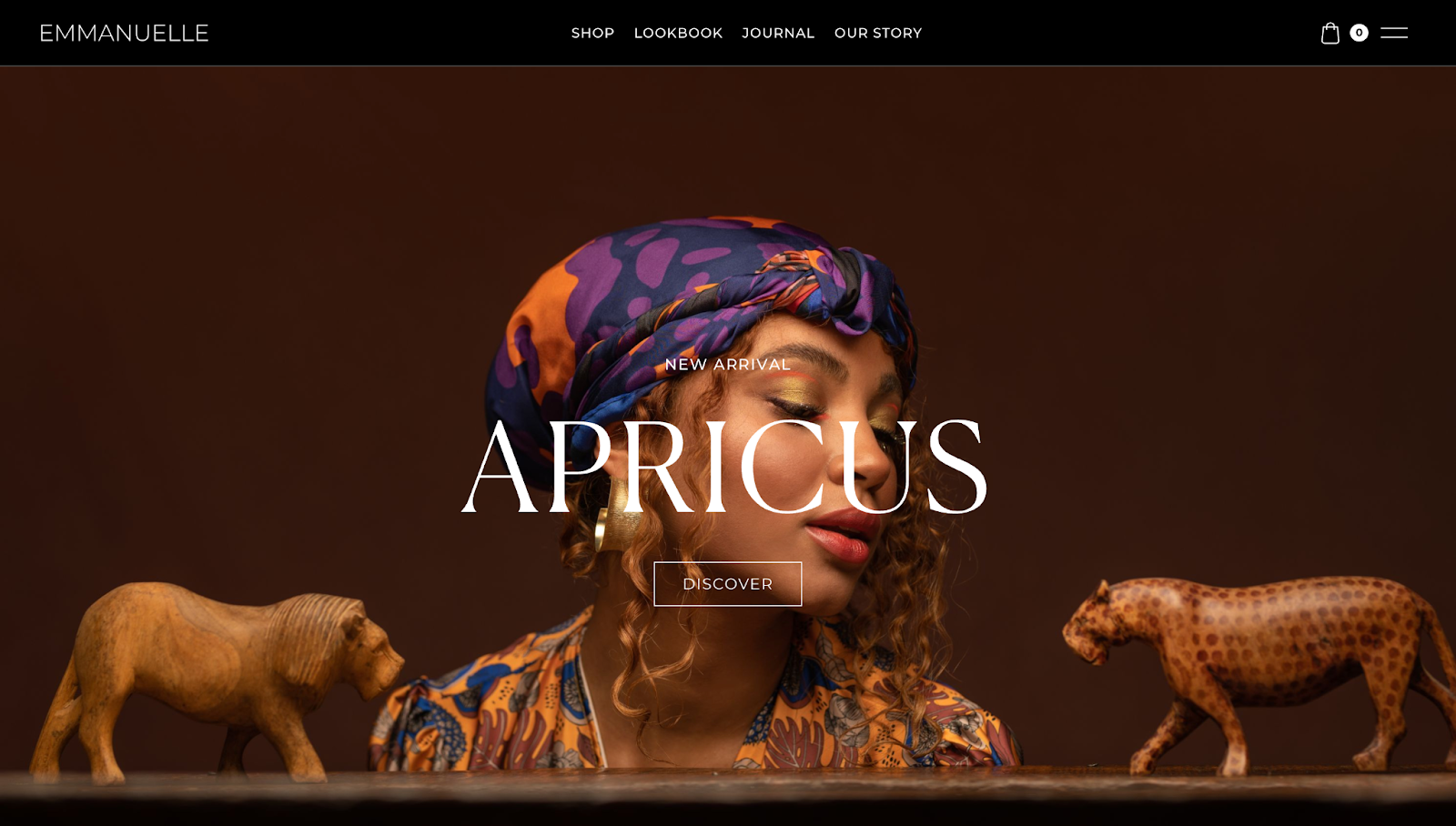 Emmanuelle Silk’s website has a full-screen header image with the text “APRICUS” in white.