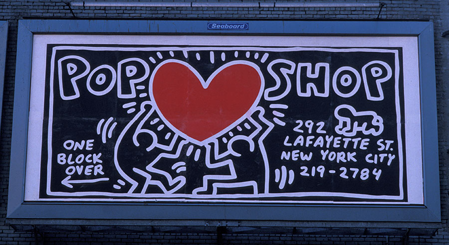 A sign for Keith Haring’s Pop Shop in New York City.