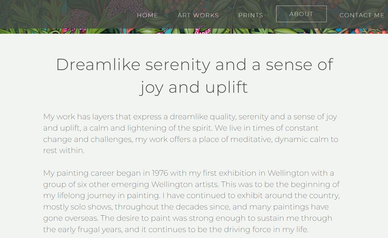 Text on a web page reading: “Dreamlike serenity and a sense of joy and uplift.”