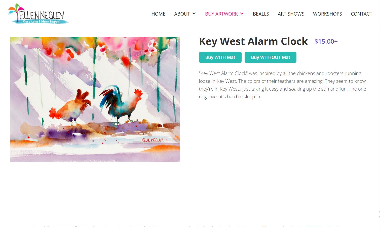 The web page for the Key West Alarm Clock painting (a rooster and a hen)
