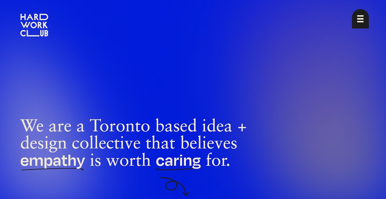 An image of the Hard Work Club's home page.
