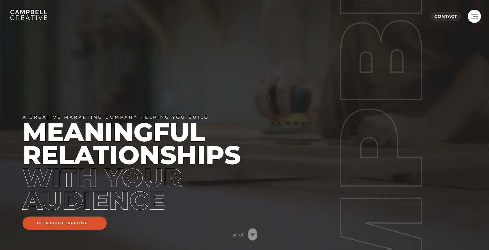 An image of Campbell Creative's website home page. It reads "A creative marketing company helping you build Marketing Relationships With Your Audience."