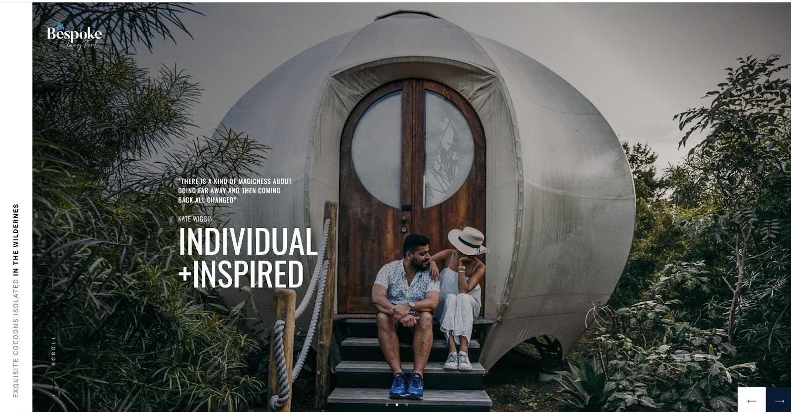 An image of the Bespoke Luxury website home page. Here you see two people sitting in front of a circular tent.