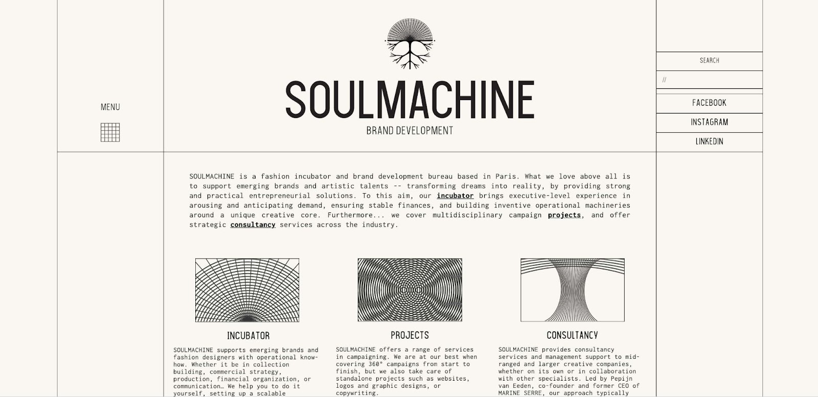 An image of Soul Machine Brand Development's website home page.