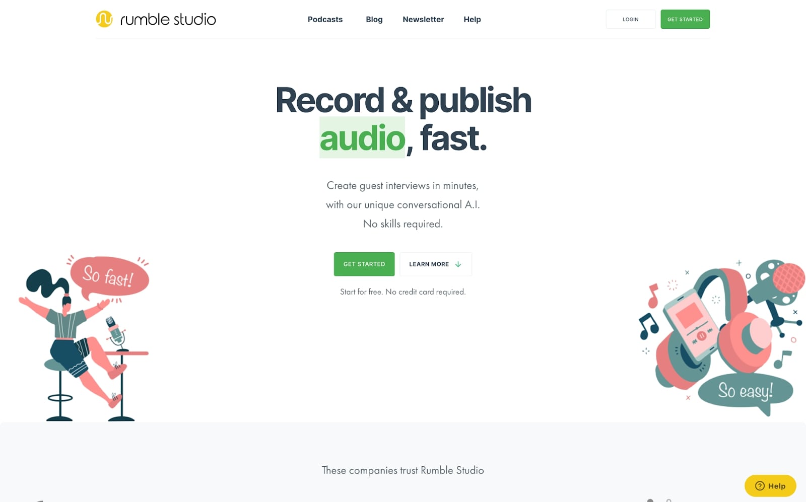 An image of the Rumble Studio home page.