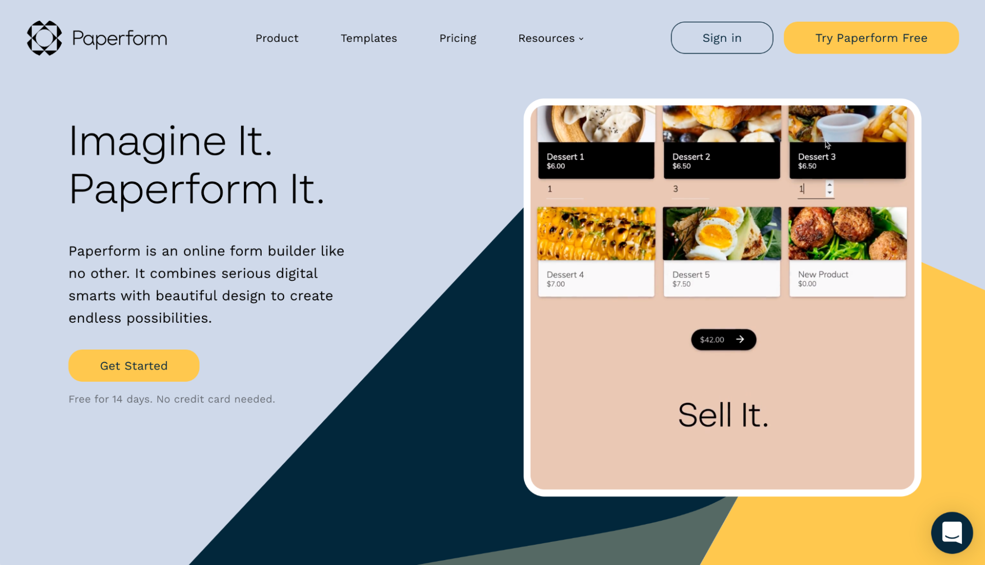 Screenshot of Paperform homepage with headline "Imagine it. Paperform it."