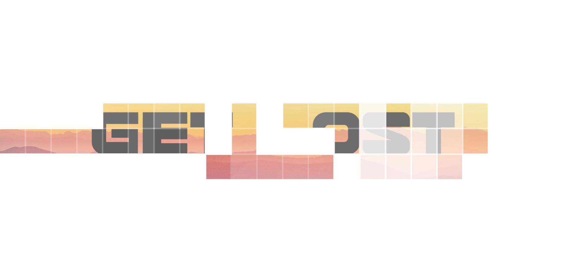 Hover animations puzzle showing a fragmented message "get lost" partially hidden by inactive squares (acivated upon hover)