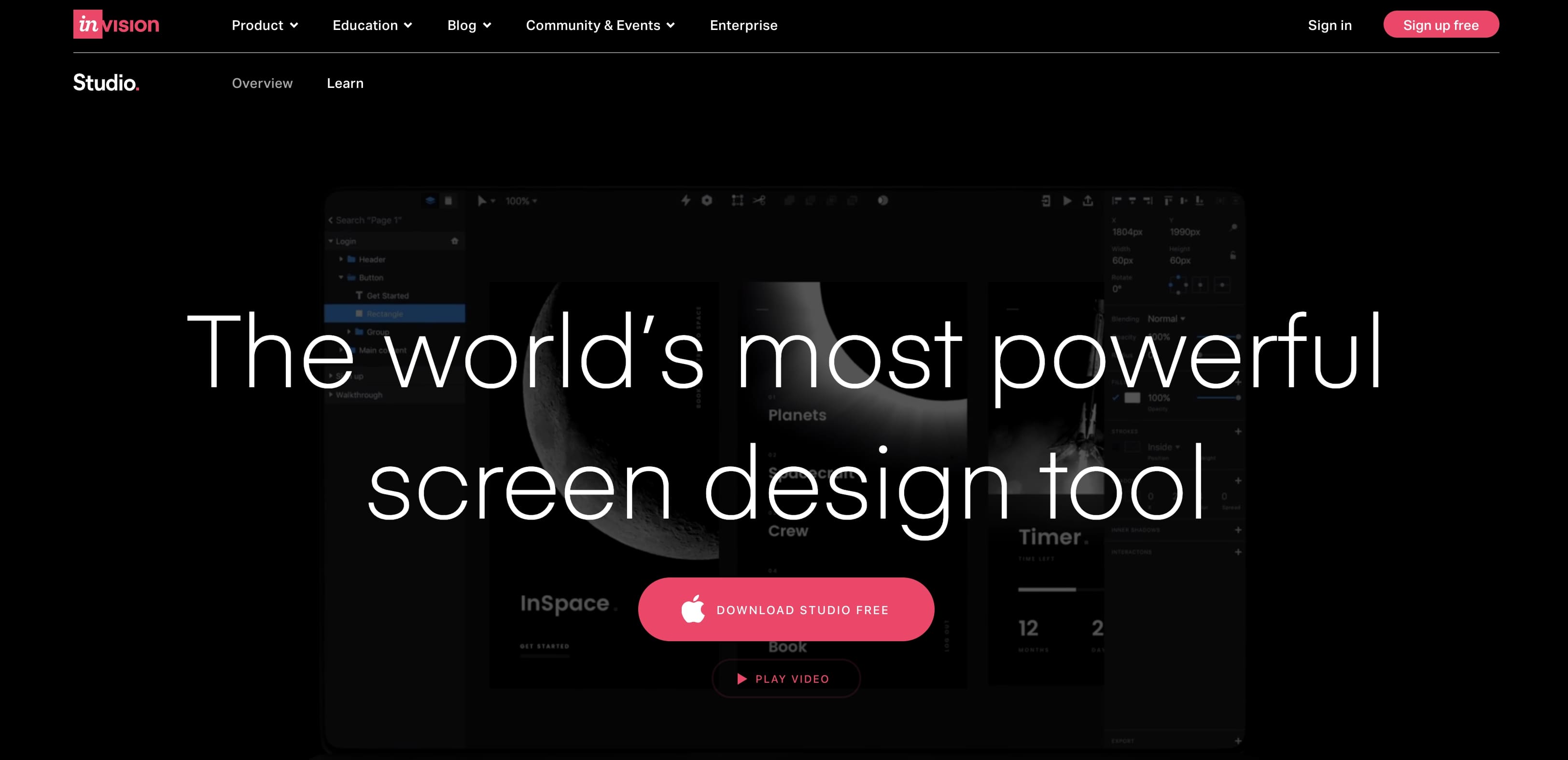 An image of the InVision Studio website.