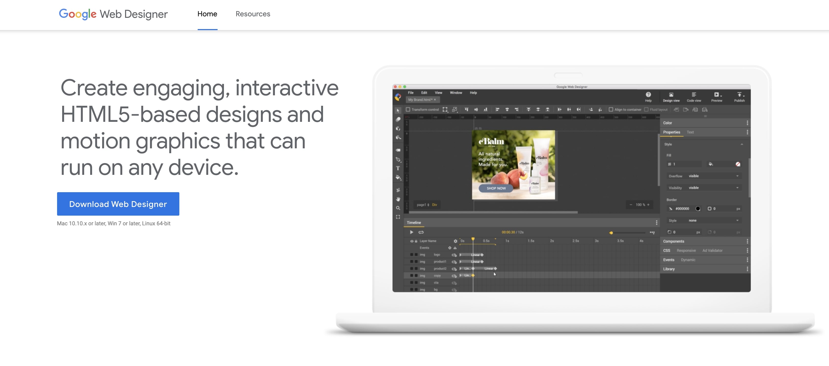 An image of the Google Web Designer website.