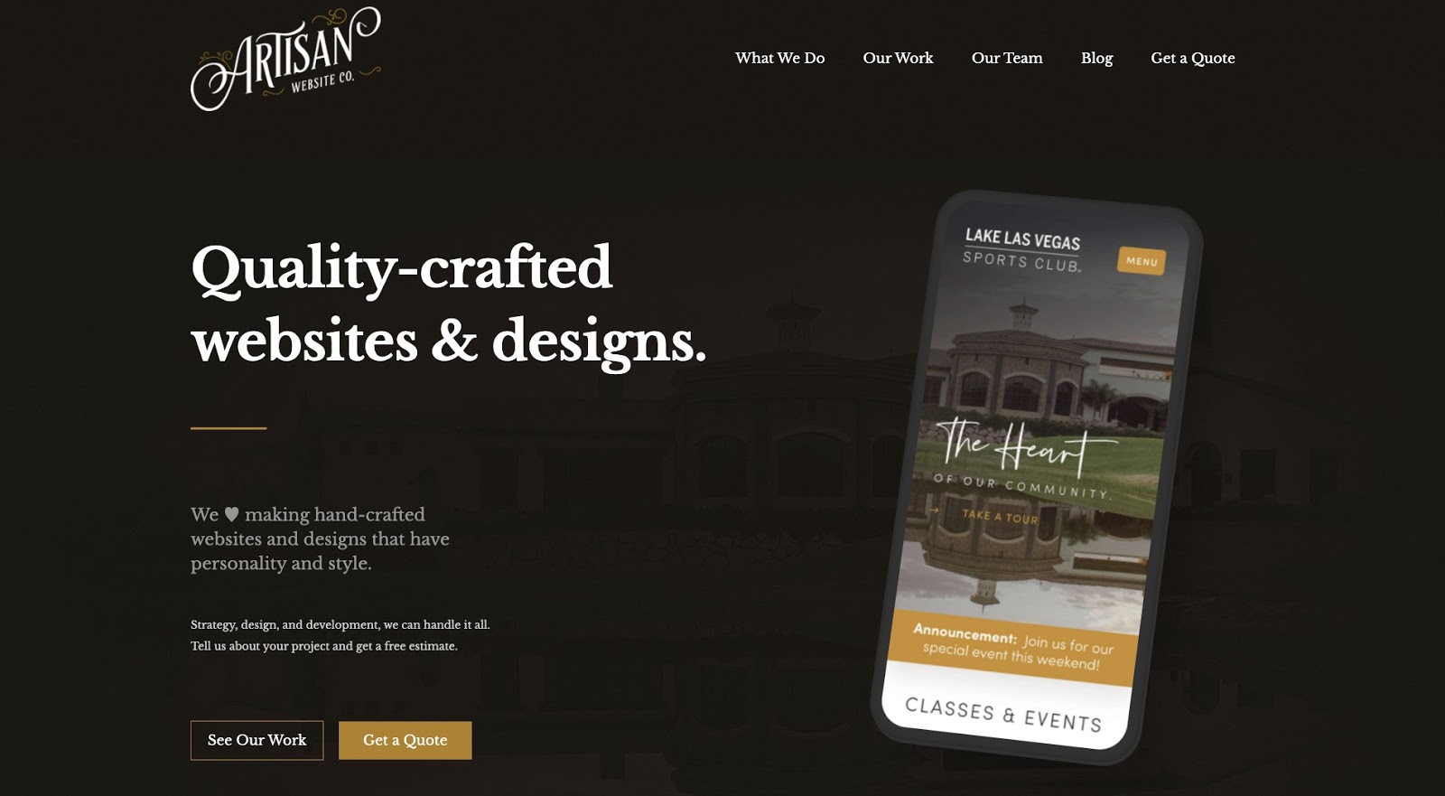 screenshot of artisan website company's website