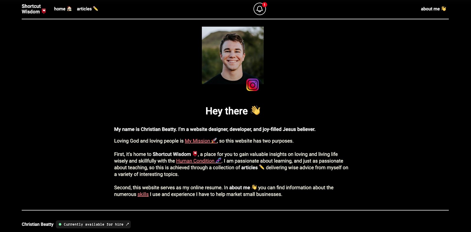 Screenshot of christian's portfolio website