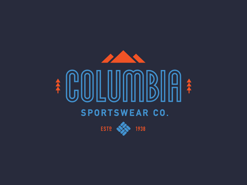 Columbia sportswear co. logo uses outlined type for "Columbia