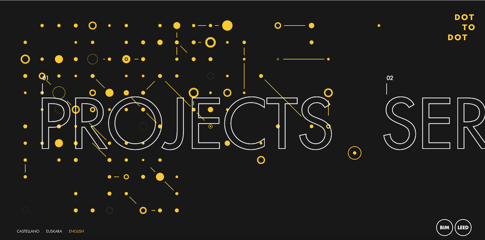 White, outlined text on a black background over a grid of yellow dots connected by lines to form a constellation-like image
