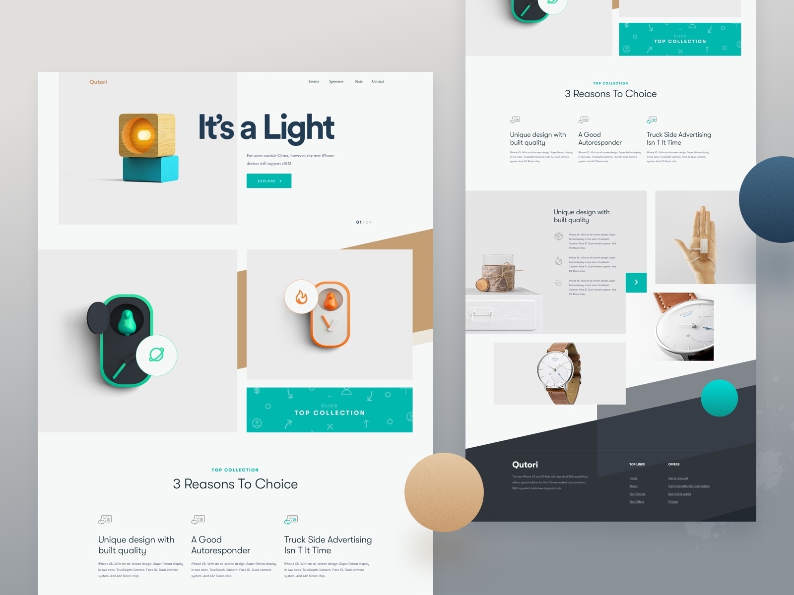 Site layout mockups with sections separated by grey boxes and header text that spans across more than one section.