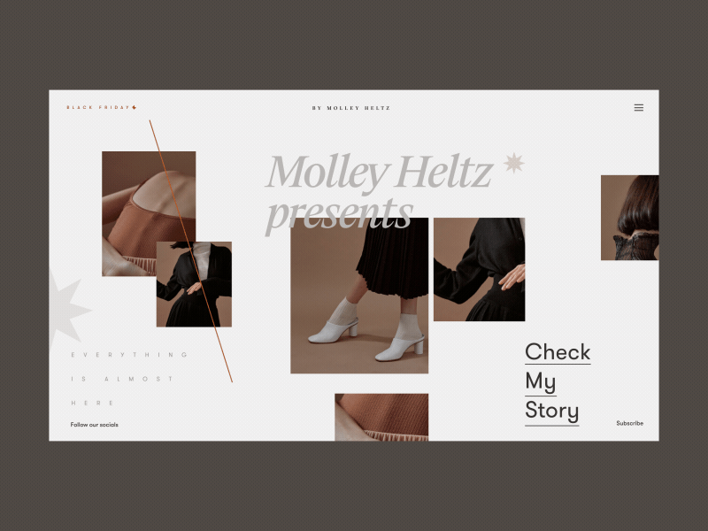 Overlapping, moveable photos for Molley Heltz site concept.