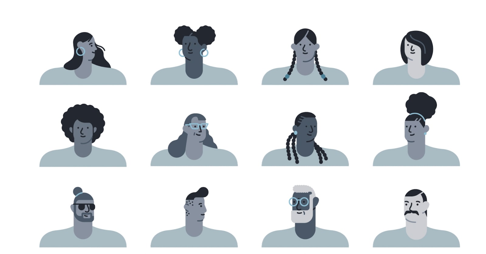 An image of illustrations in the corporate memphis style representing a diverse set of people.