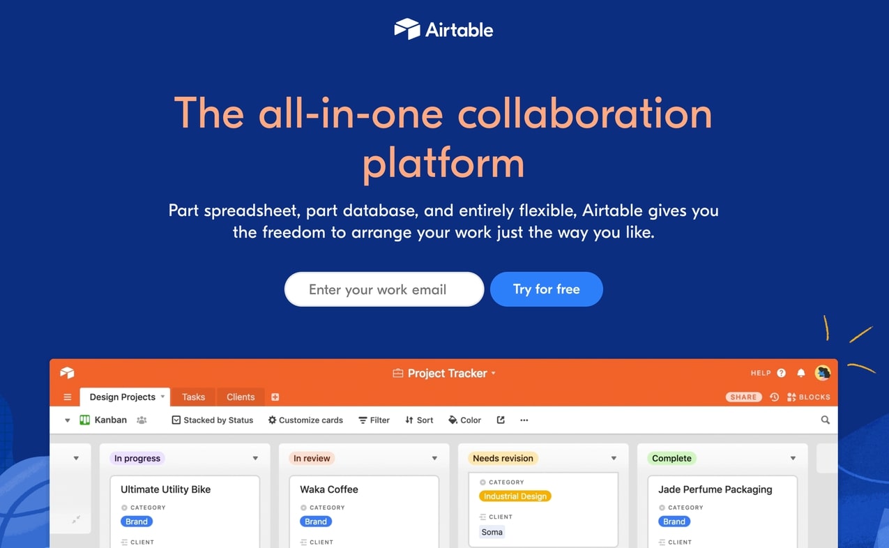 An image of Airtable's call to action page in 2021. It features no illustrations.