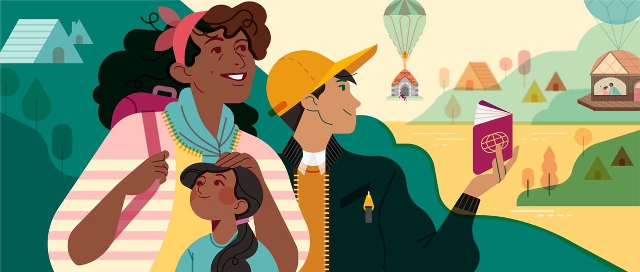 An image of an inclusive image done for Airbnb featuring a family