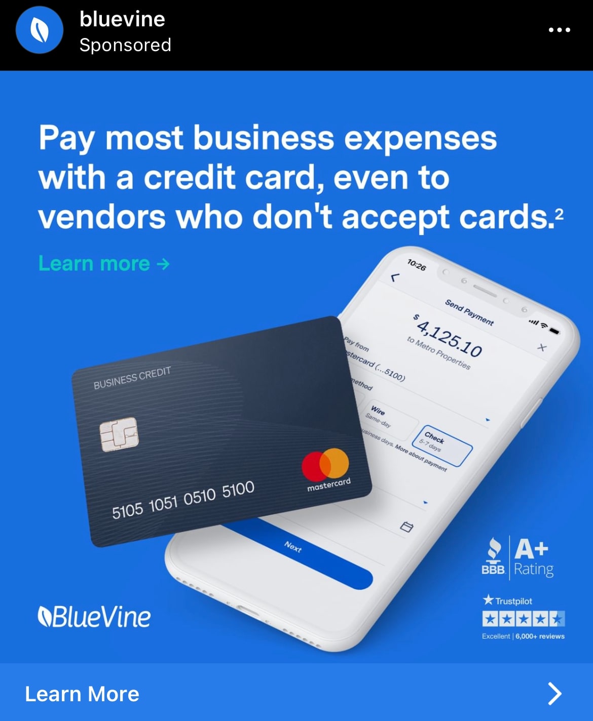An image of Bluevine's instagram ads.