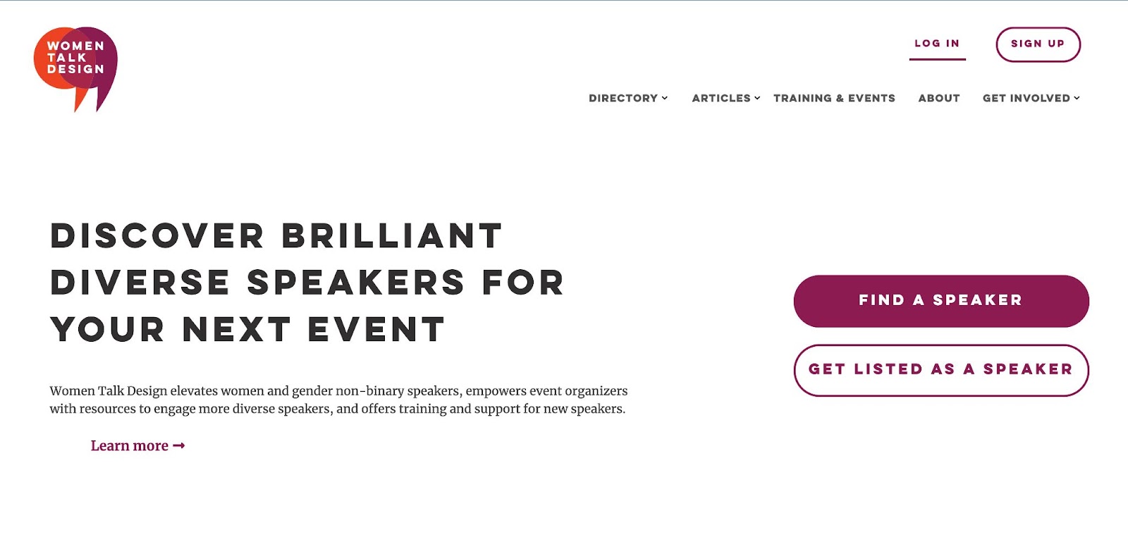 An image of the Women Talk Design home page.