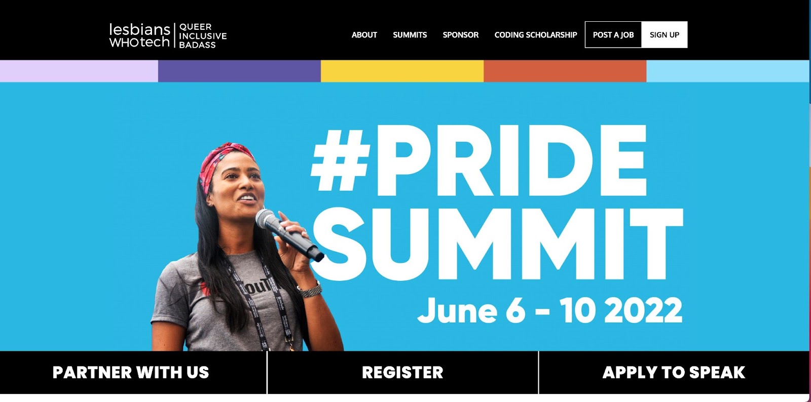 An image of the Lesbians Who Tech website home page.