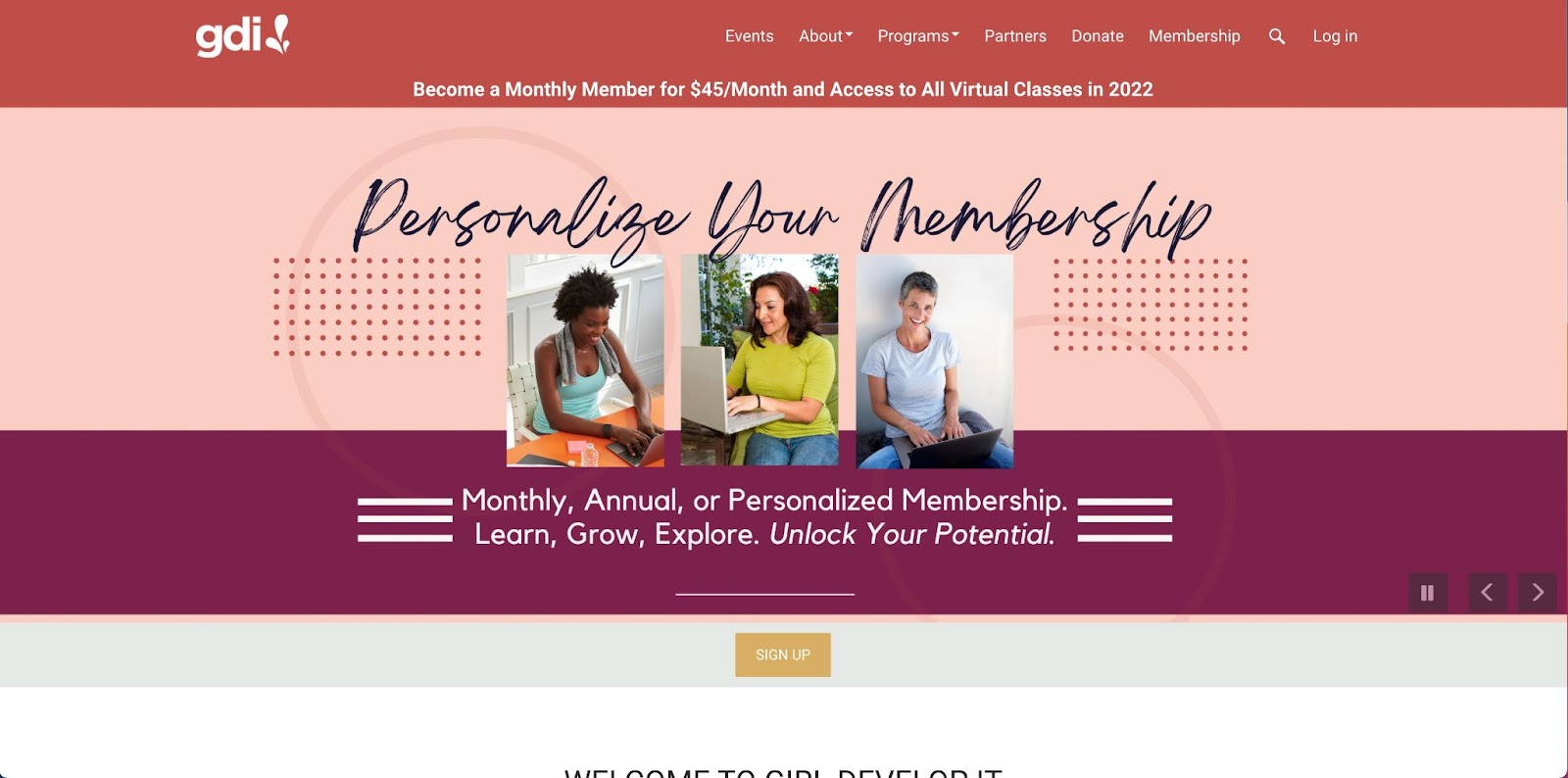 An image of the Girls Develop It website homepage.