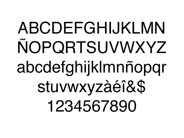Alphabet typed in Helvetica