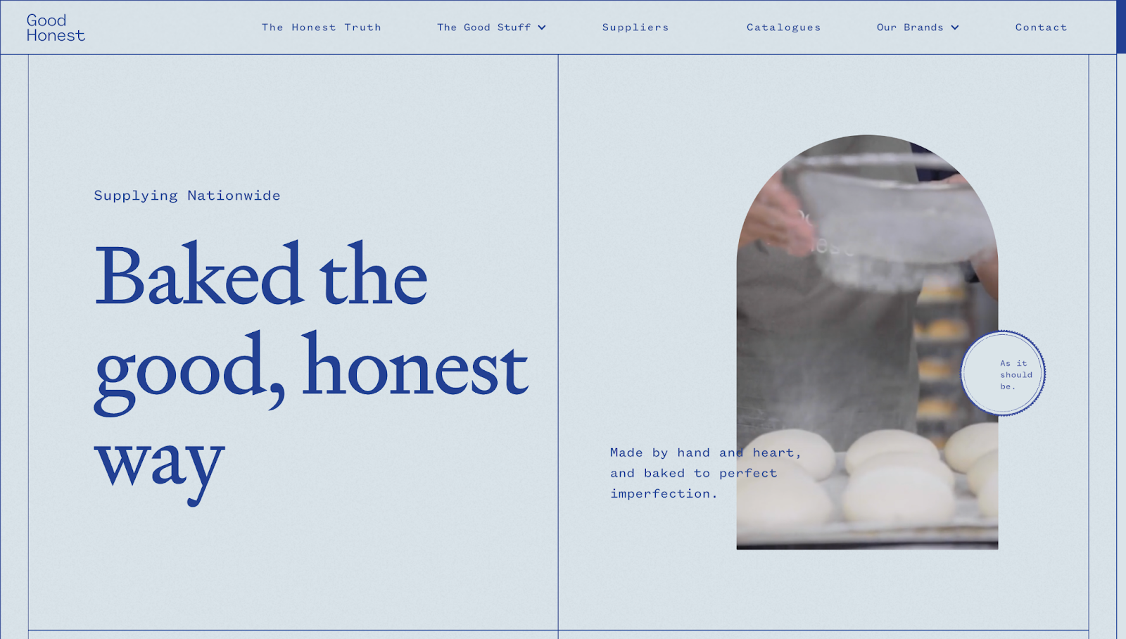 The Good Honest Bakery’s website shows the text “Baked the good honest way” and a looping video in a full springline shape.