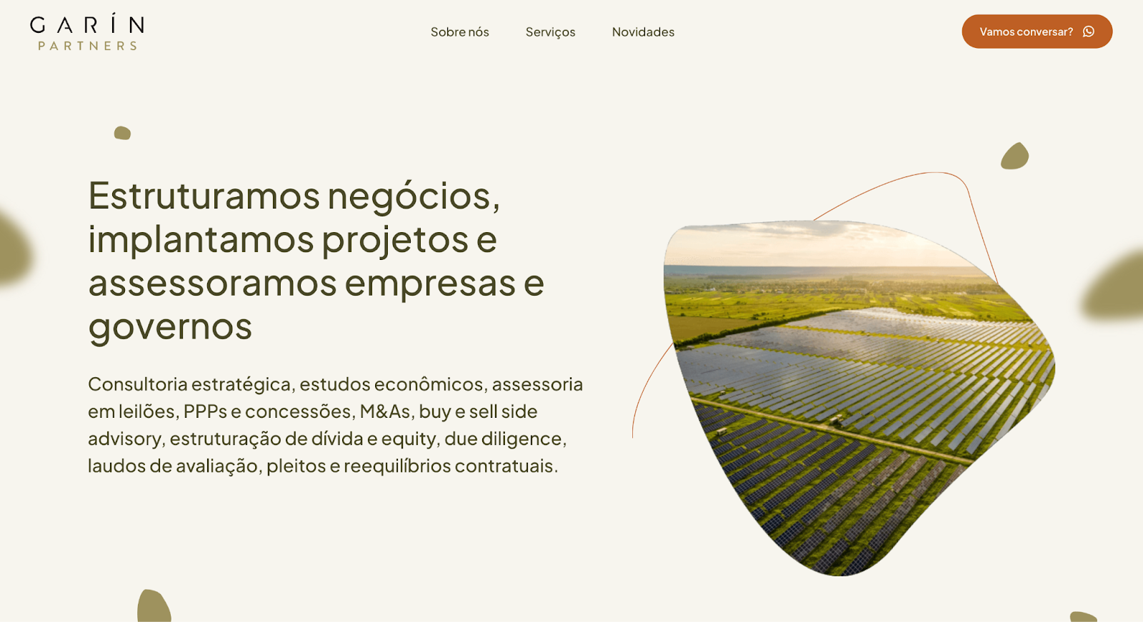 Garín Partners’ website shows abstract foreground and background elements with a heading and body description.