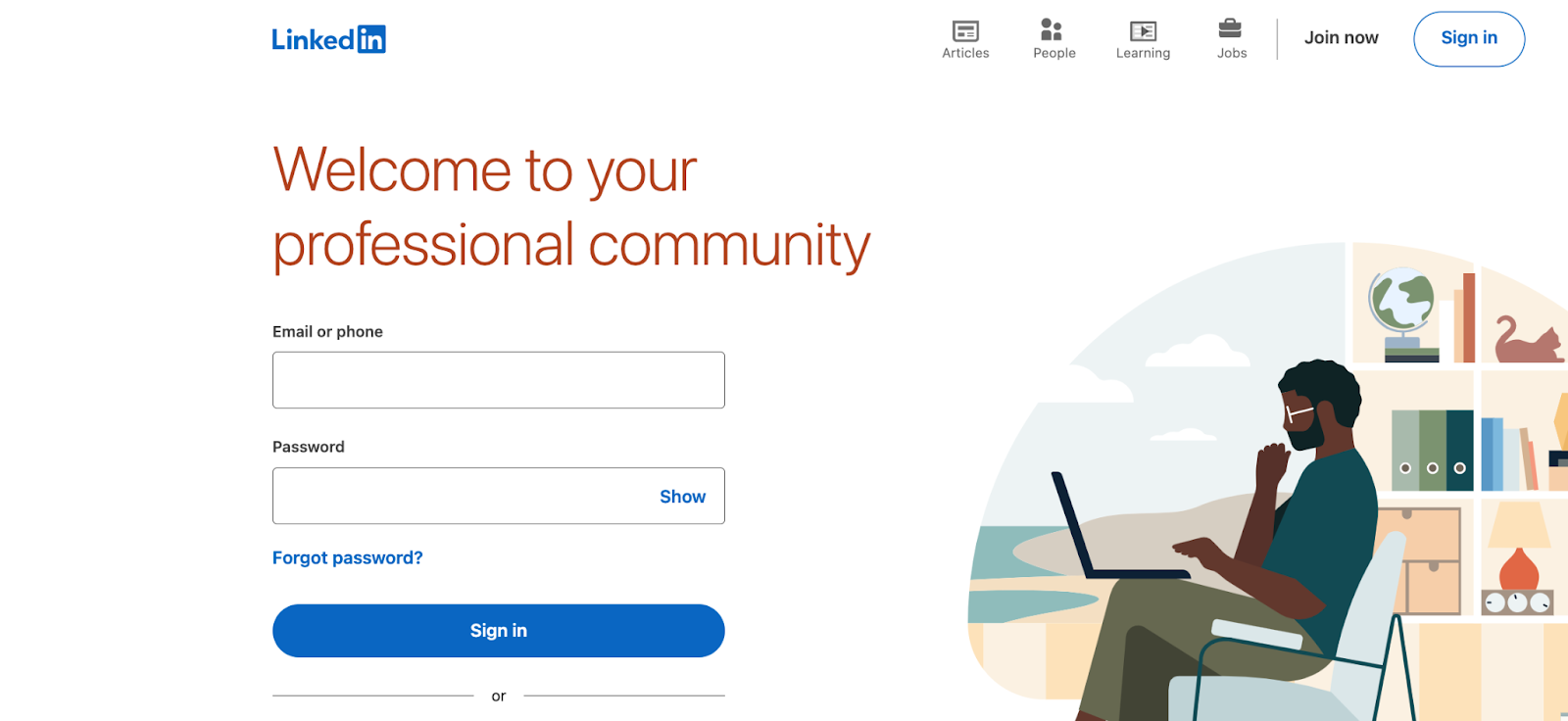 LinkedIn membership login page