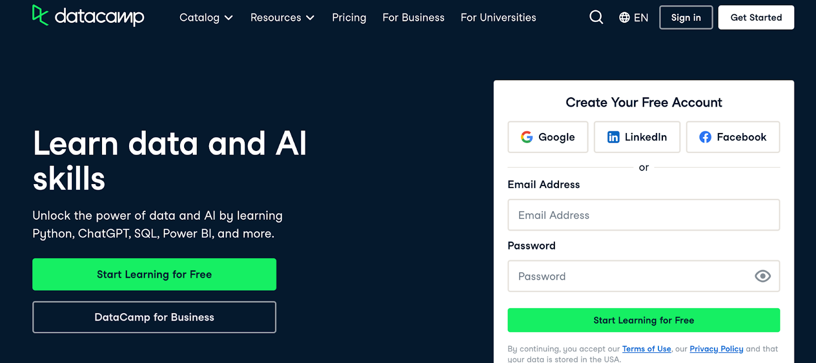 DataCamp AI website