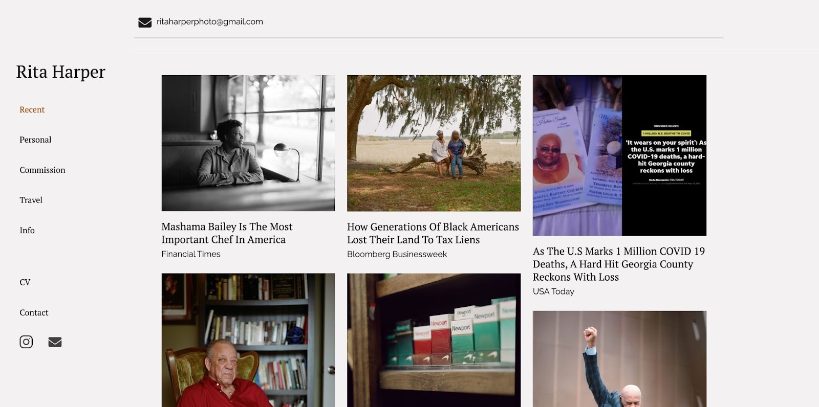 Rita Harper photography website gallery page.