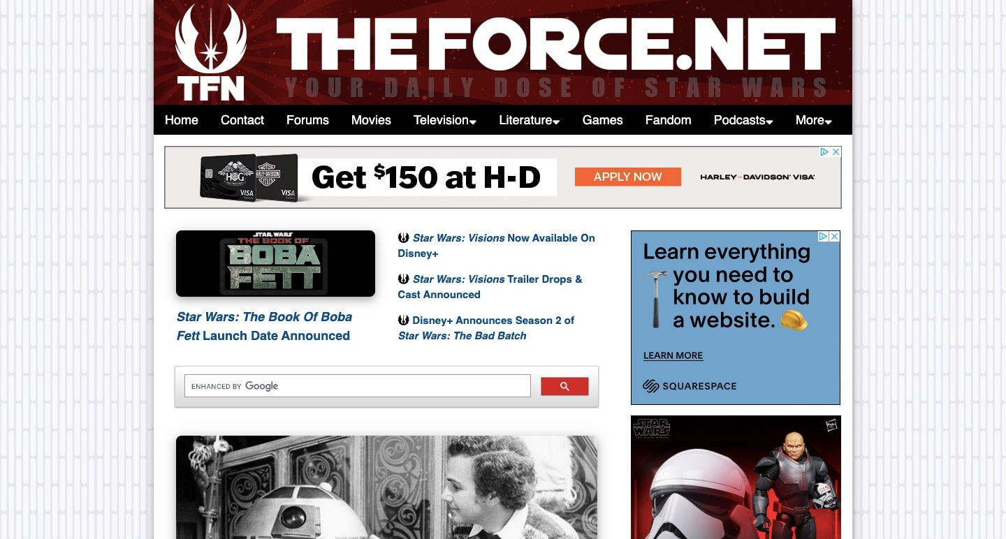 TheForce.Net — a fan site for Star Wars fans.