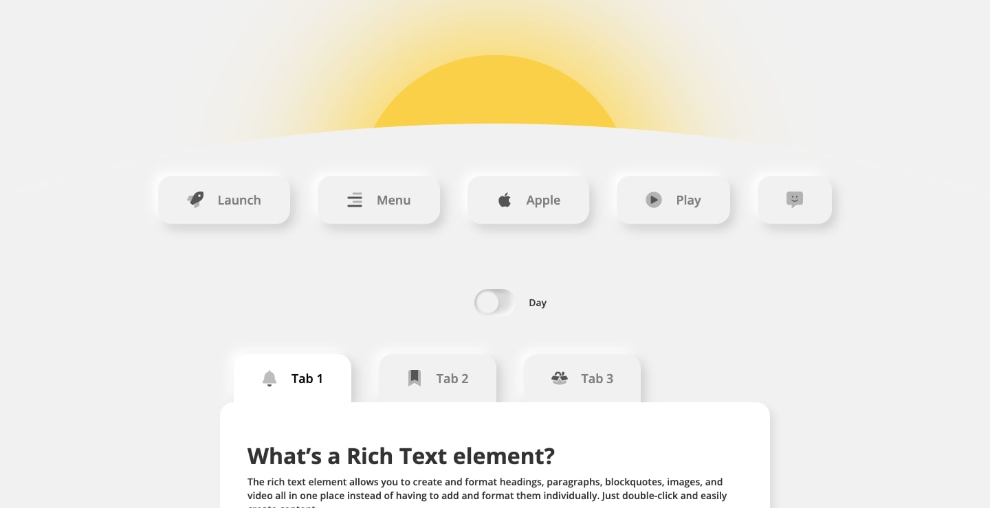 Light and Day — an example of Neumorphic design from the Webflow Showcase.