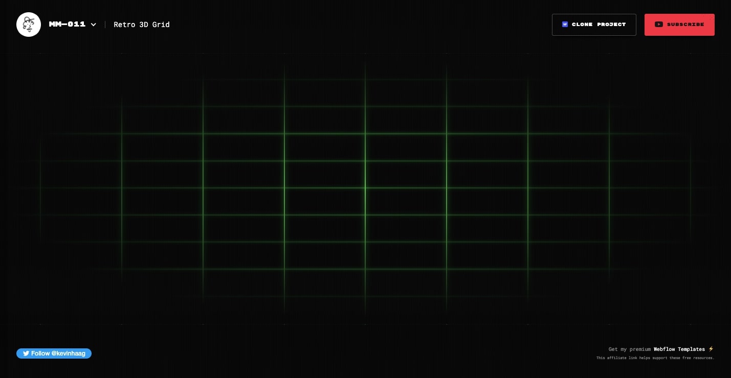 The Retro 3D grid site, it features a grid with green lines on a black background.