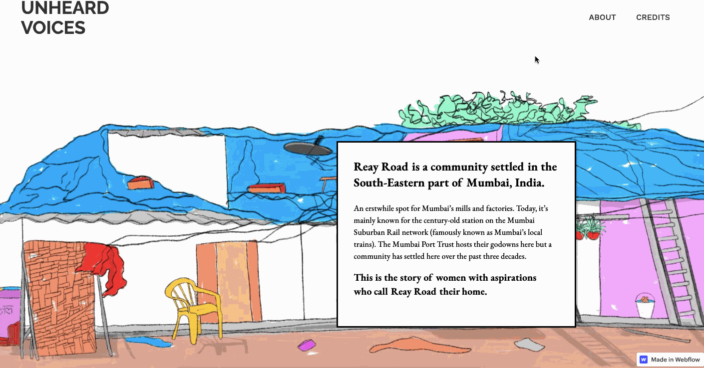 A gif showcasing the horizontal scroll of the Unheard Voices site.