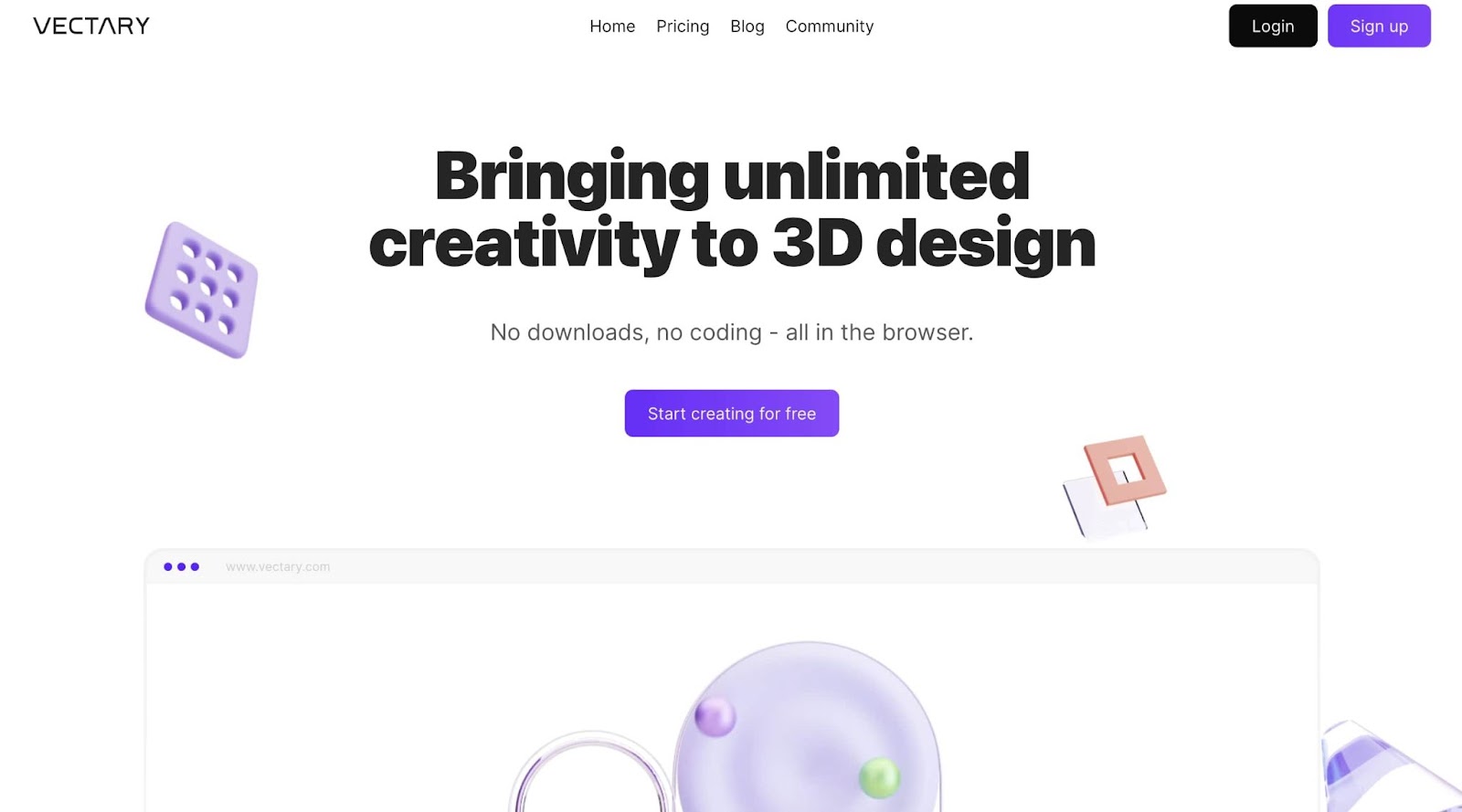An image of Vectary Studio's website.