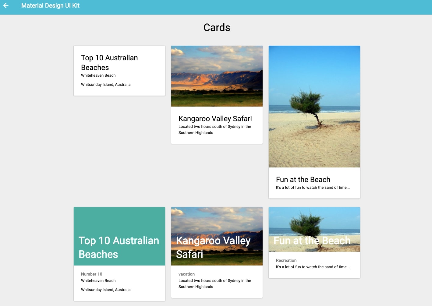 material design ui kit cards