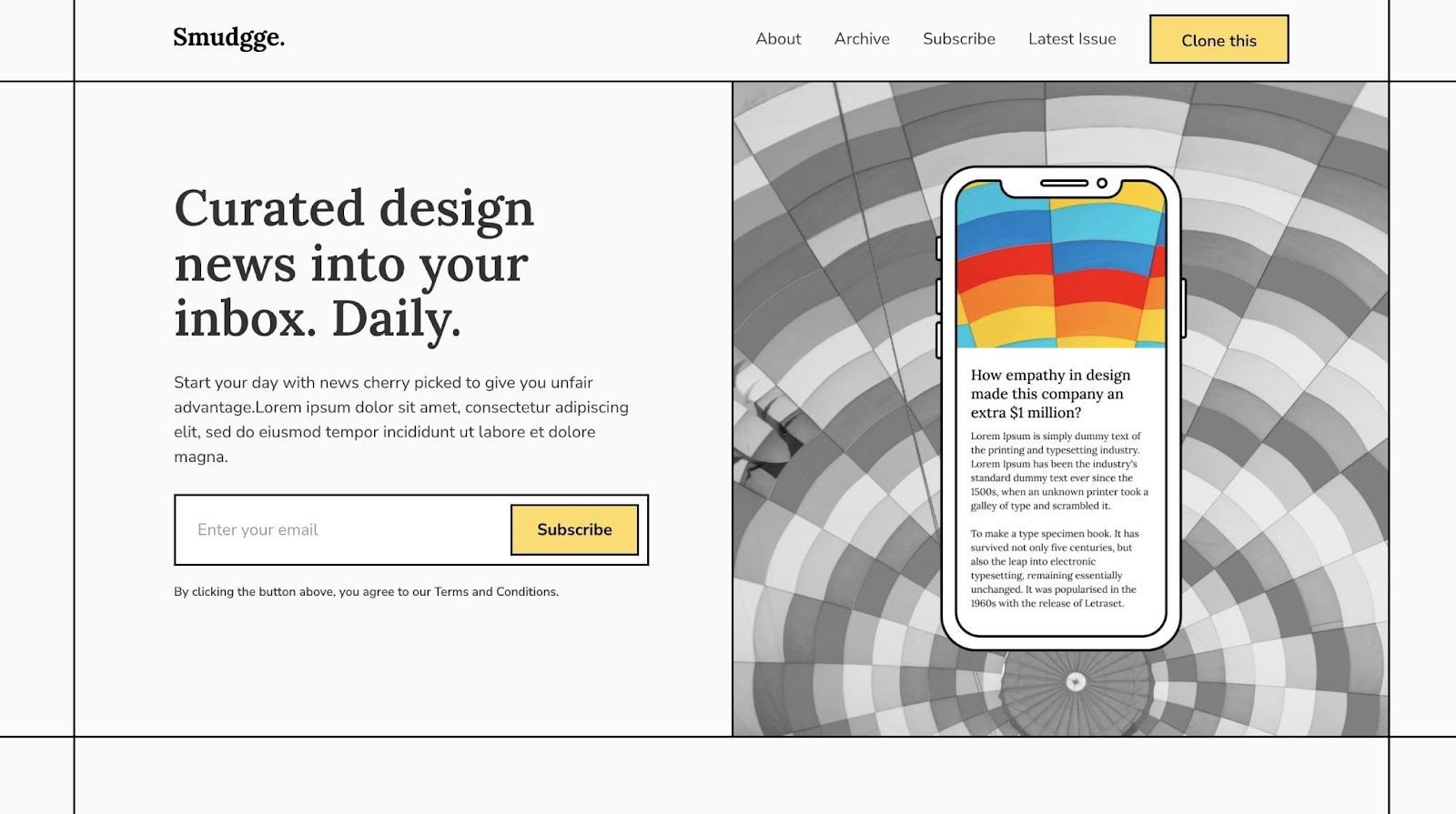 An image of the Smudgge newsletter template.
