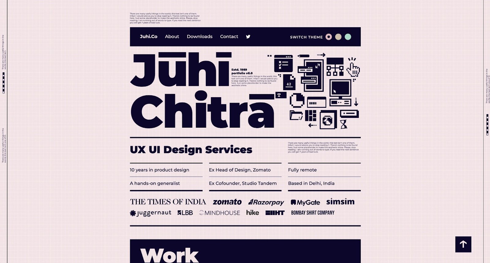 An image of Juhi Chitra's portfolio website.