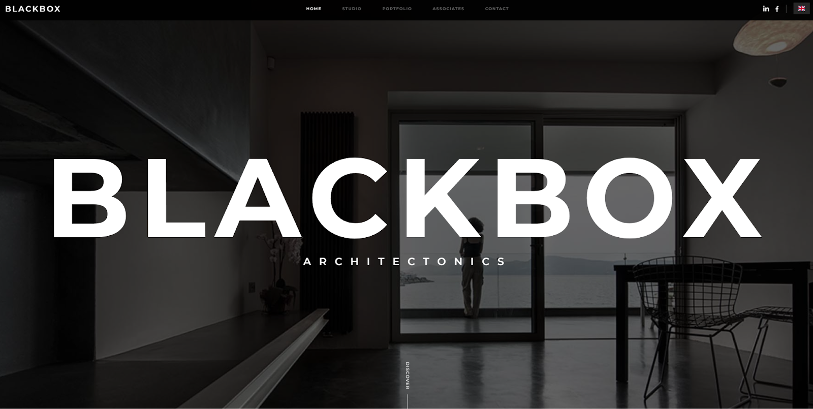 The Blackbox Architectonics website opens with a full-screen image of a minimalist living space.